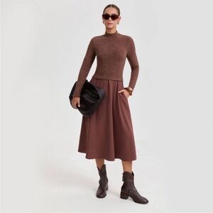 A New Day - Women's Long Sleeve Twofer Midi A-Line
Dress - A N Brown